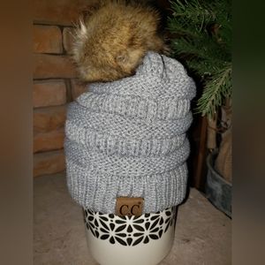 Fur Pom Cable Knit Beanie